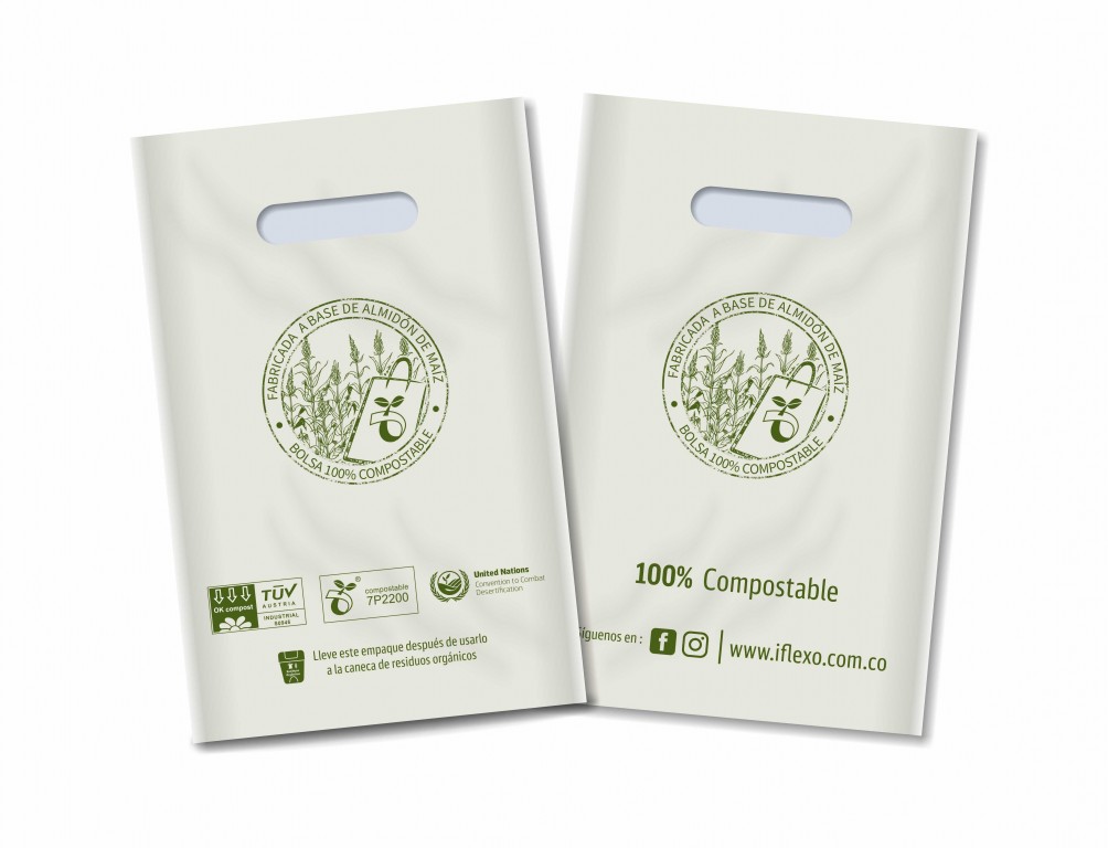 BOLSA RETAIL COMPOSTABLE PEQUEÑA TROQUEL RIÑON - 19.5 X 30